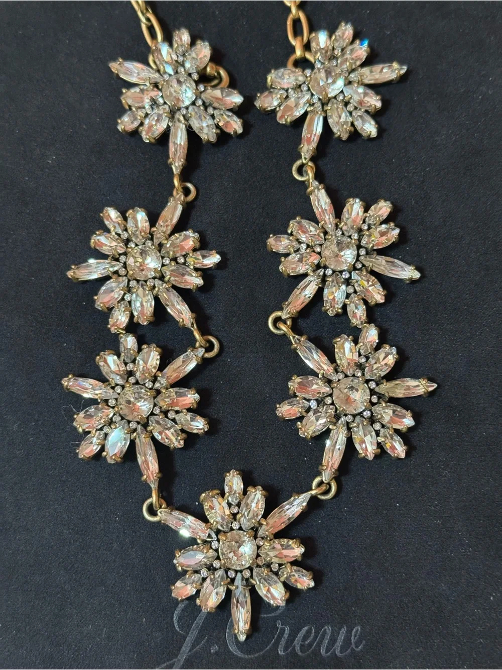 Vintage J.Crew Crystal Burst Statement Necklace Gold Tone - Excellent Condition